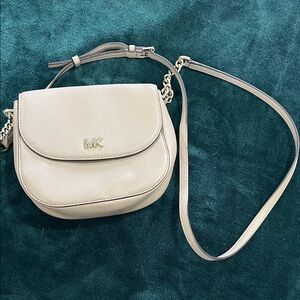 Michael Kors Cream Pebbled Leather Saddle Crossbody with Gold Hardware